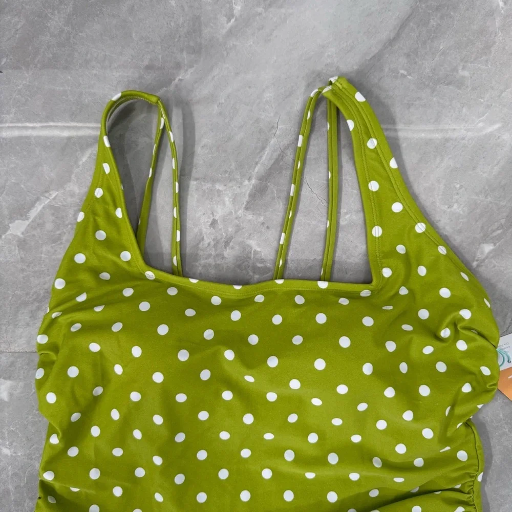 Women’s Kona Sol High Coverage One Piece Swimsuit Strappy Back Polka Dot Size XL
